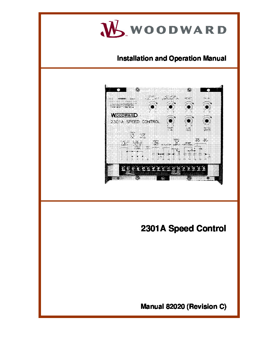 First Page Image of 9905-134 2301A Speed Control Installation and Operation Woodward Manual 82020.pdf
